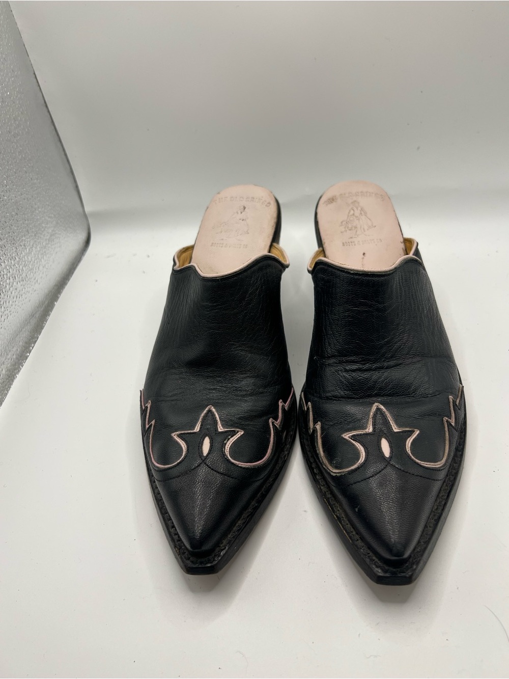 Old Gringo Black Leather Pointed Mules with Pink Trim - Picture 3 of 12